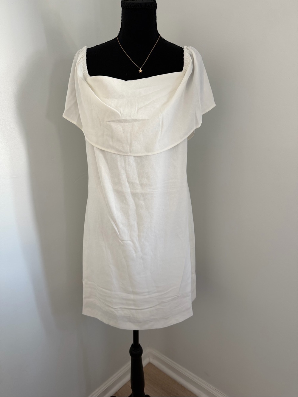 NWT Charles Henry White Off Shoulder Cocktail Dress | Draped Neckline - Picture 2 of 6